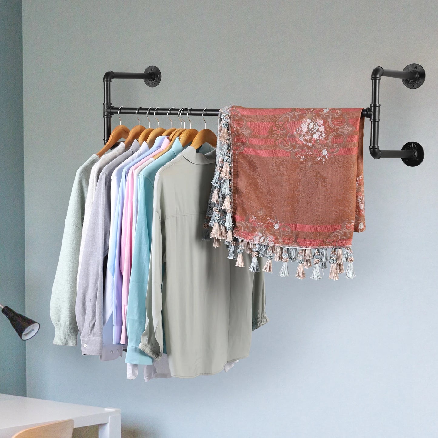 Industrial Pipe Clothes Rack Wall Mounted Hanging Bar