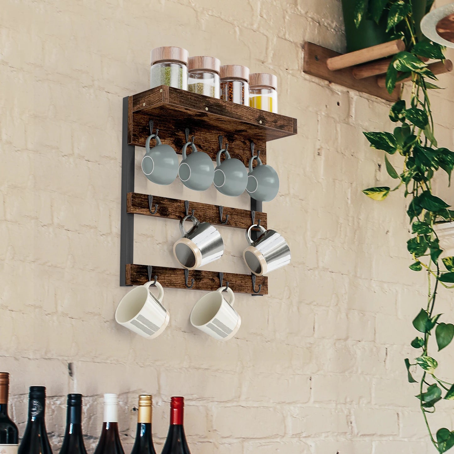 Wall Mounted Coffee Mug Holder with 12 Hooks