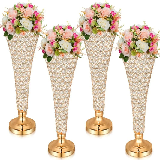 4Pcs Crystal Trumpet Flower Vase Centerpieces