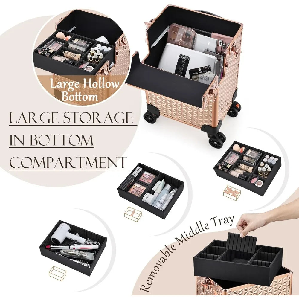 Professional Rolling Makeup Case Storage and Organization