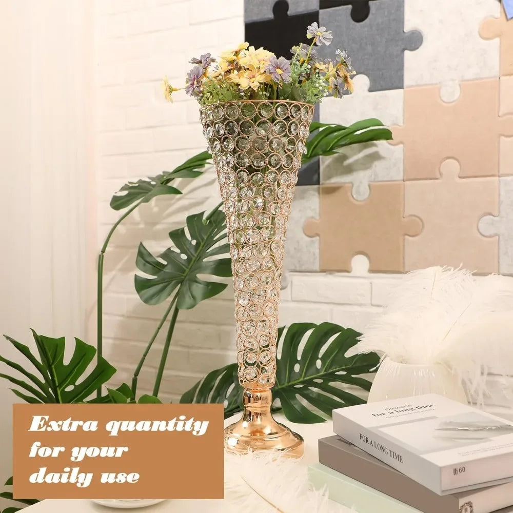 4Pcs Crystal Trumpet Flower Vase Centerpieces