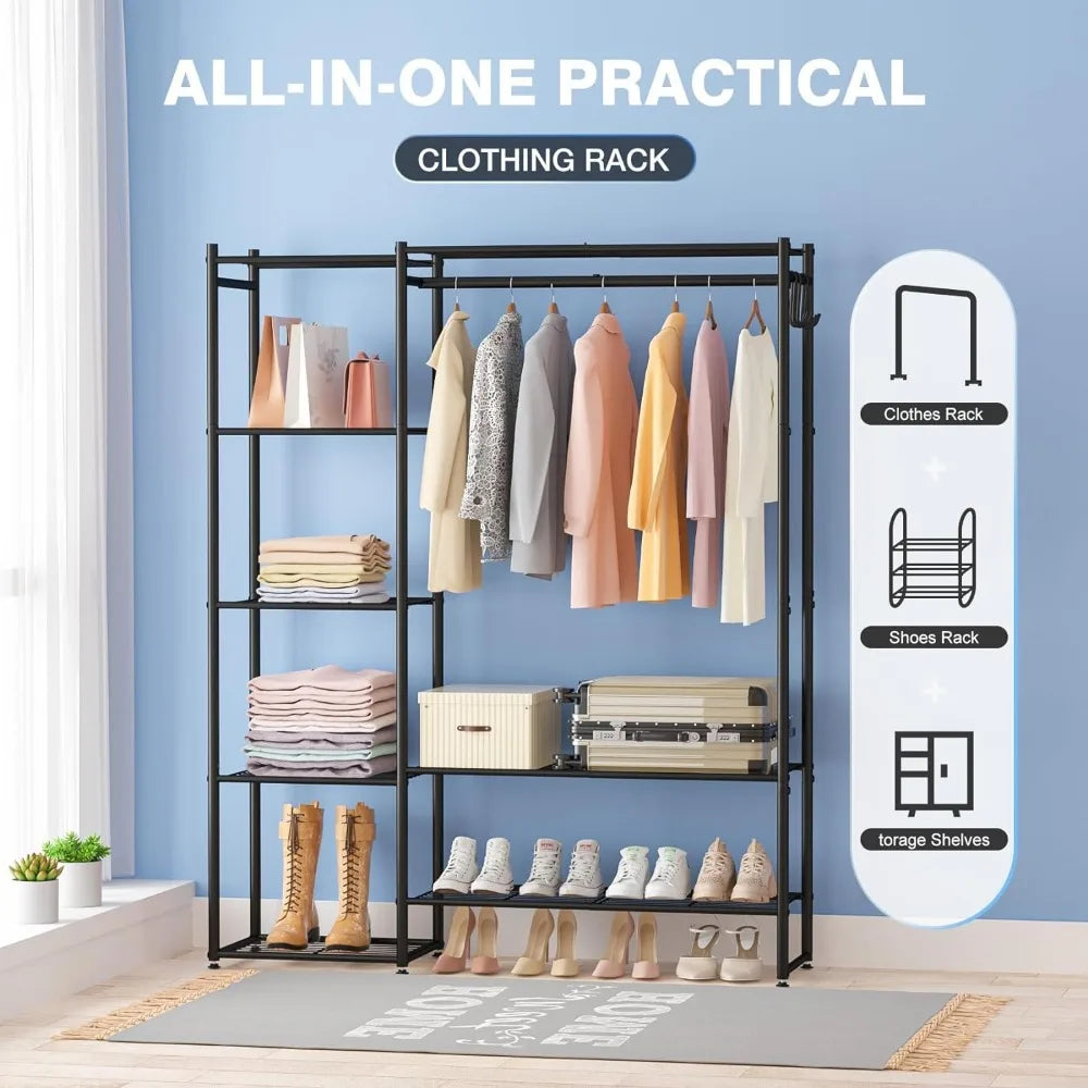 Clothing Rack with Shelves, Portable Wardrobe