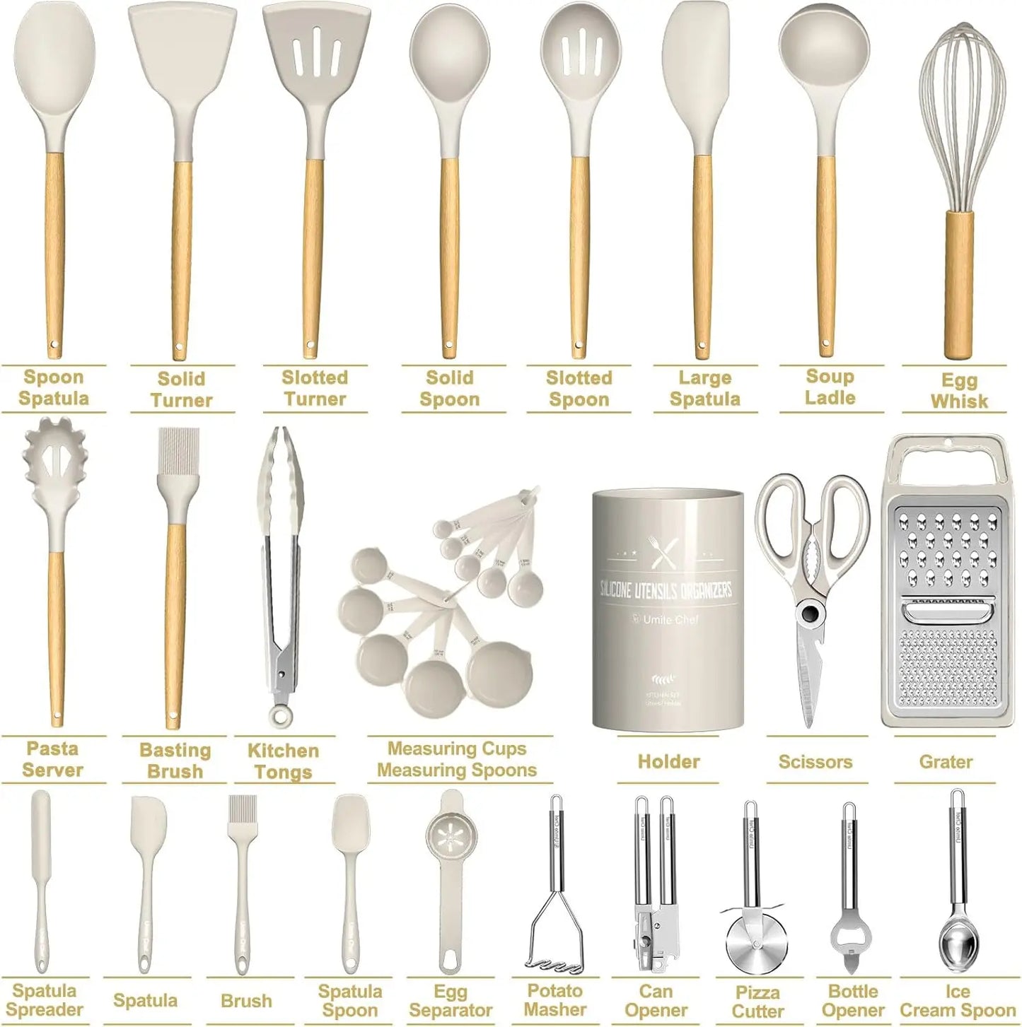 Silicone Kitchen Utensil Set, 34PCS Nonstick Cookware