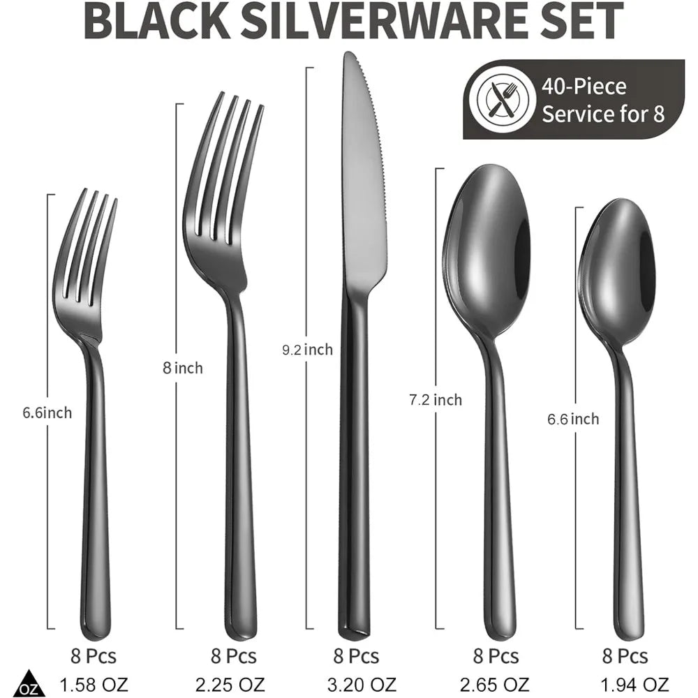 40-Piece Black Silverware Set