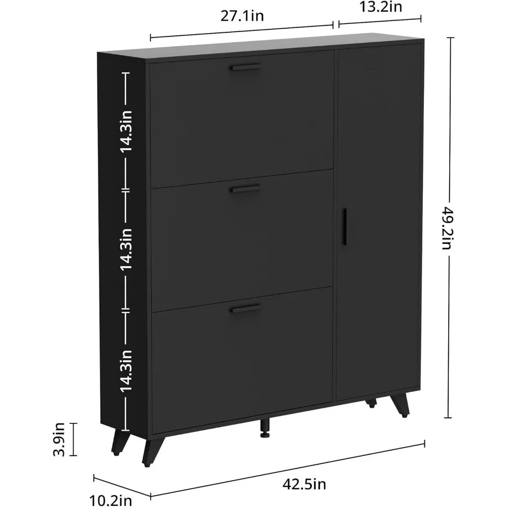 Large White Shoe Storage Cabinet fit up ,  Cabinet with 3 Flip Drawers and 2 Shelves, Wooden Shoe Organizer for Entryway