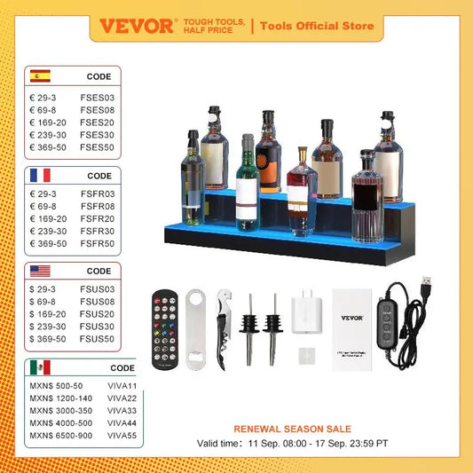 VEVOR 30/40 Inch Bottle Display Shelf LED Storage