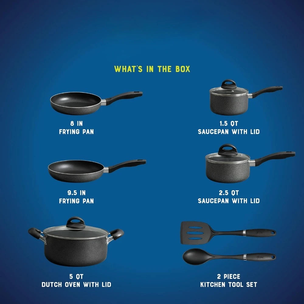 Pot Frying Black 10 Piece Aluminum Cookware Set