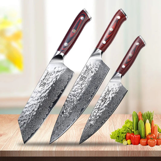 KEEMAKE 1-3pcs/set Damascus Steel Kitchen Knife Set