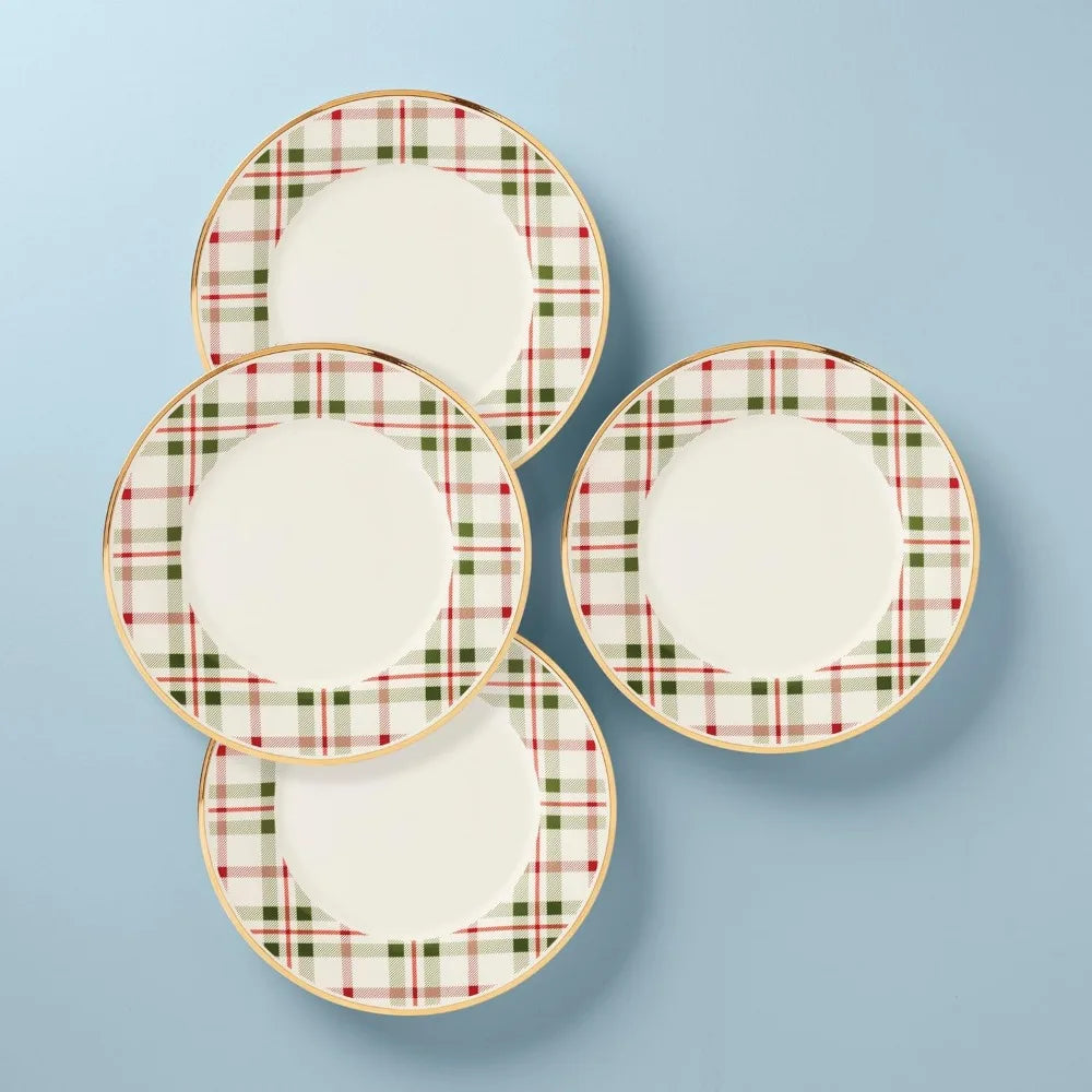 Plaid Dinner Plate Christmas 4 piece set