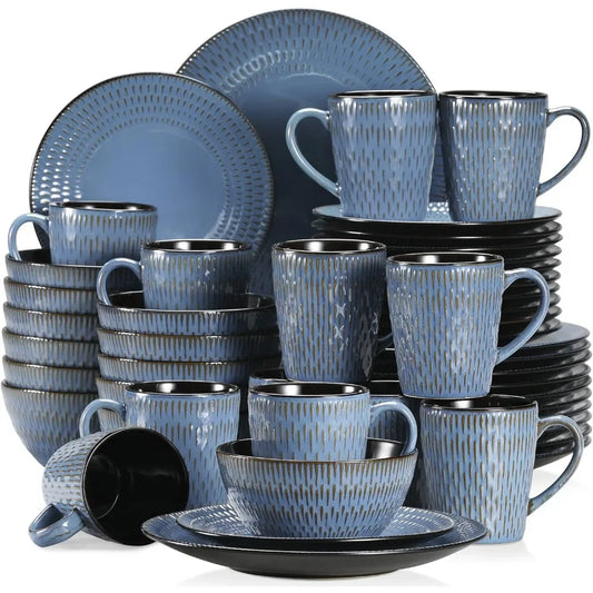 48 Piece Tableware Set, Retro Blue Tableware