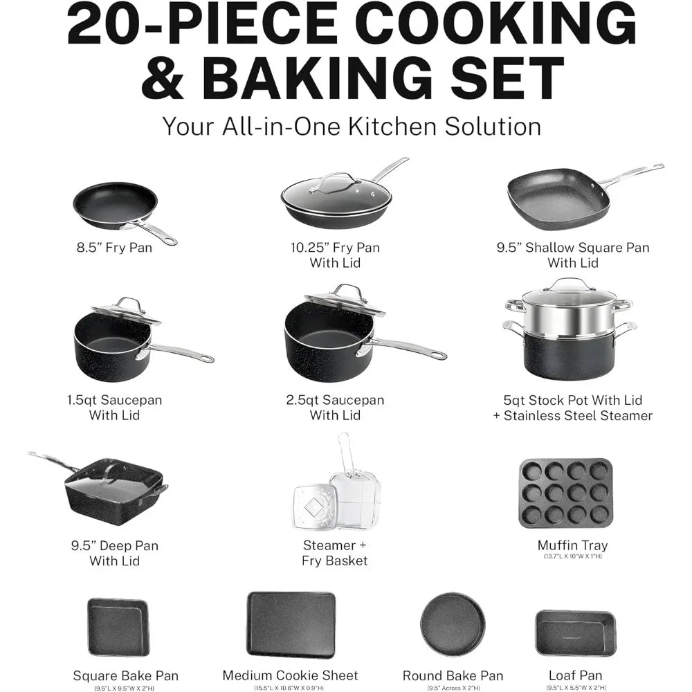 20 Pc Kitchen Non Stick Cookware Set