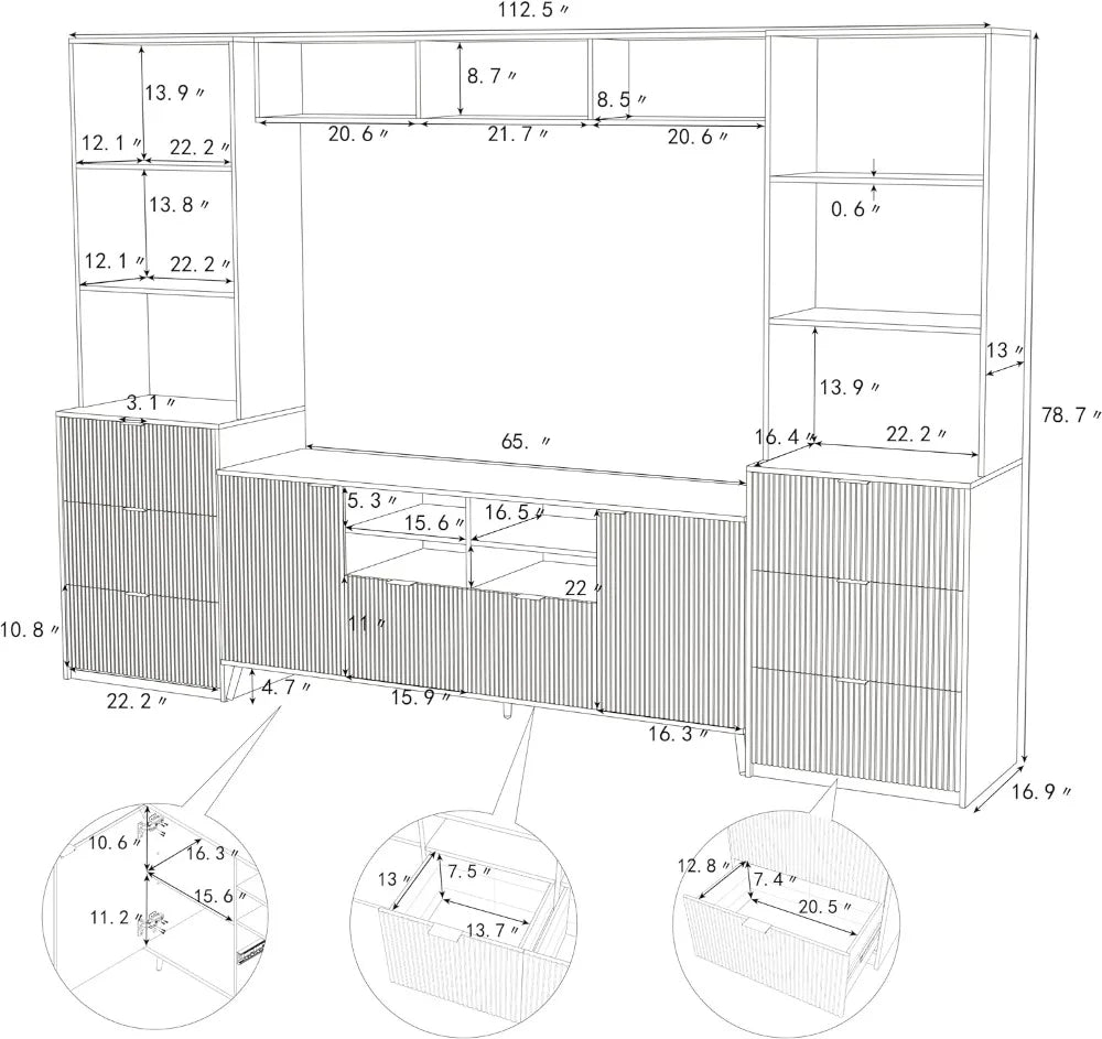 4-Piece Entertainment Wall Unit with 13 Shelves