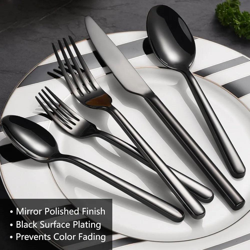 40-Piece Black Silverware Set