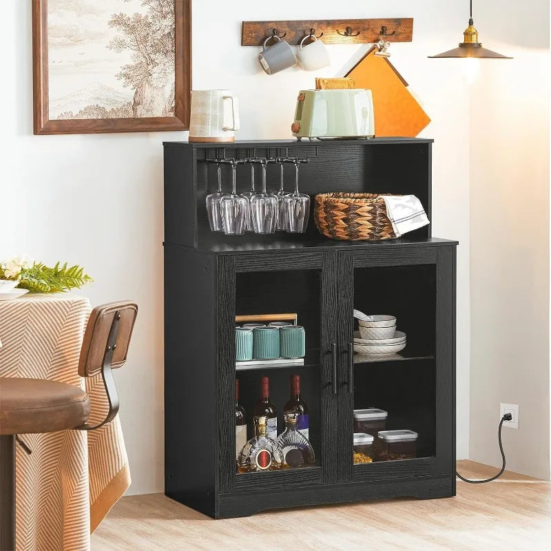 Wine Bar Cabinet with Storage LED Liquor