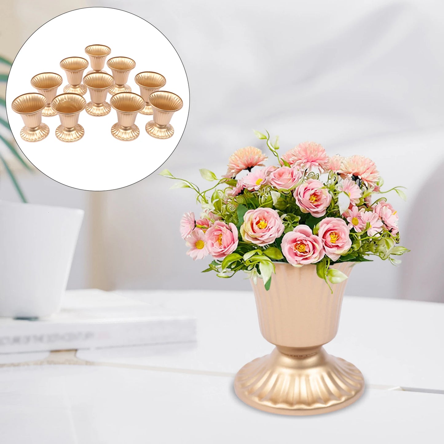 10pcs Creative Golden Flower Trumpet Vases