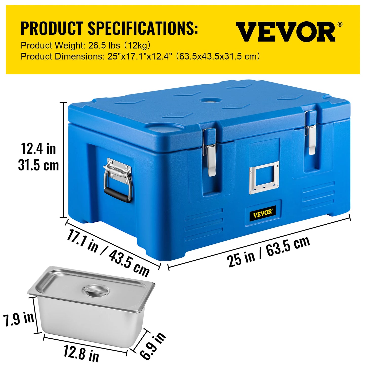 VEVOR 30L Insulated Cabinet 3 Pans Food