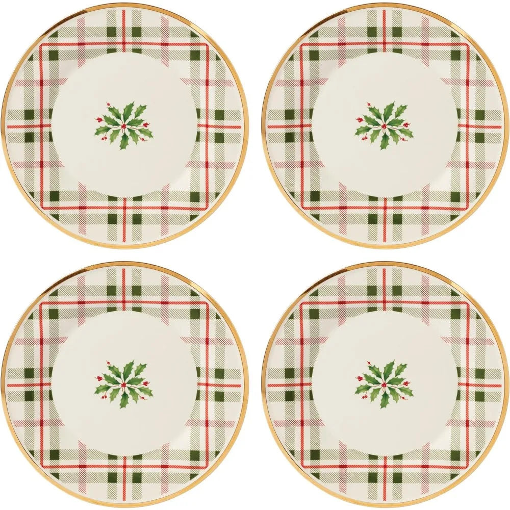 Plaid Dinner Plate Christmas 4 piece set