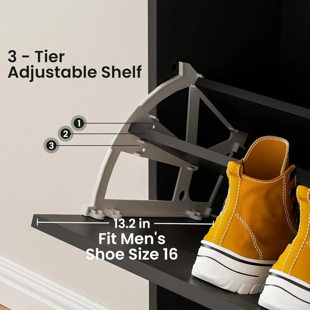 Large White Shoe Storage Cabinet fit up ,  Cabinet with 3 Flip Drawers and 2 Shelves, Wooden Shoe Organizer for Entryway