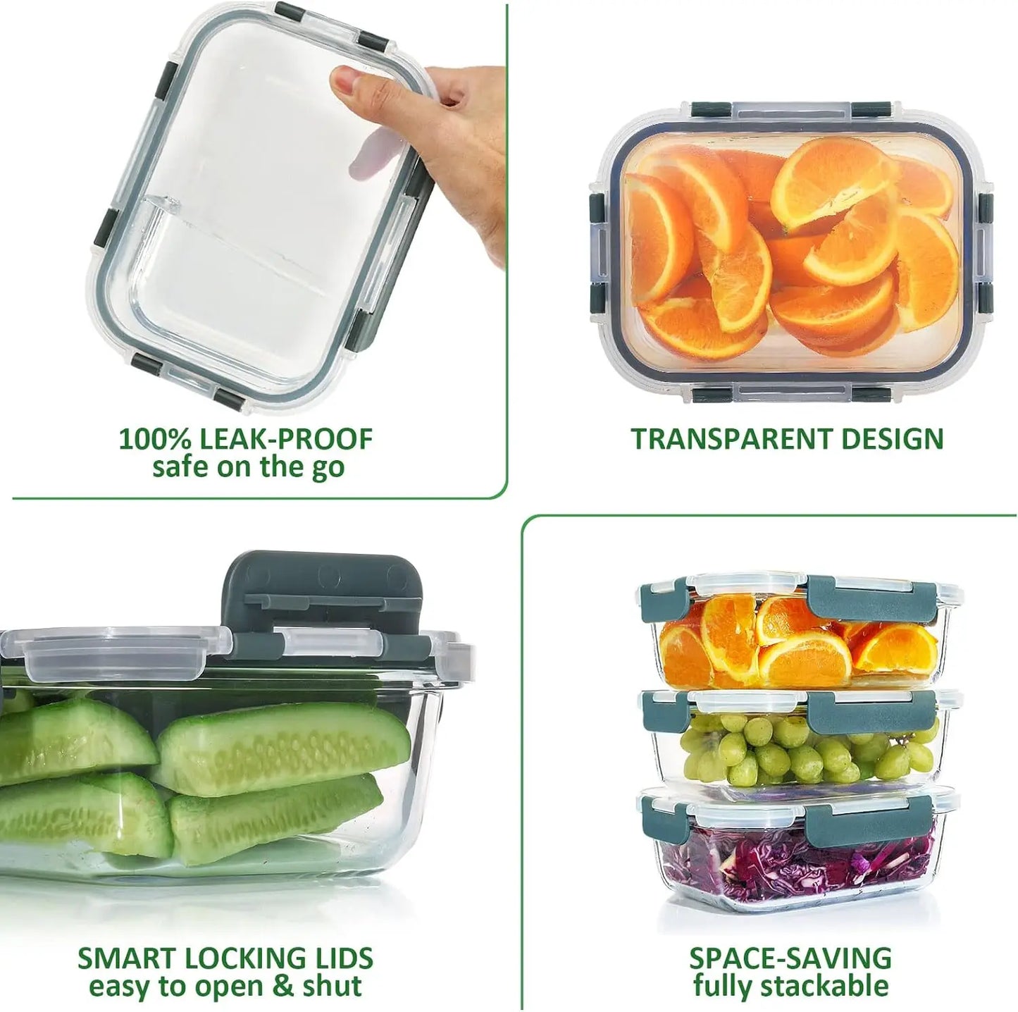 12 Packs Glass Meal Prep Containers Set