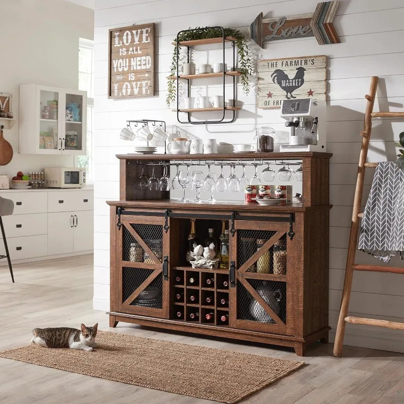 Farmhouse Coffee Bar Cabinet with LED Lights 55