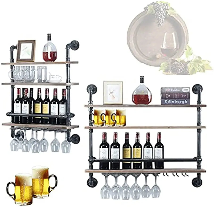 Industrial Pipe Shelf Wine Rack Wall Mounted