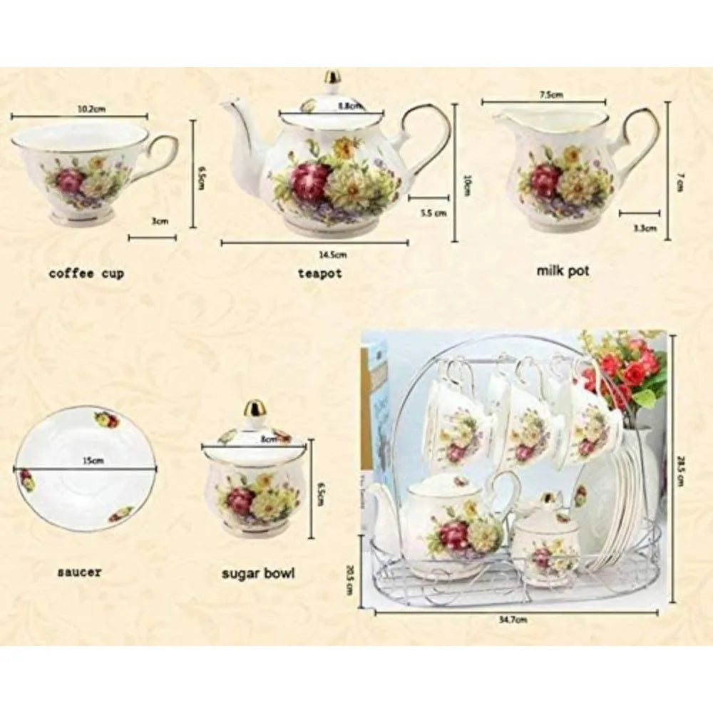 Tea Ceremony Set Red Rose Painting 15-piece