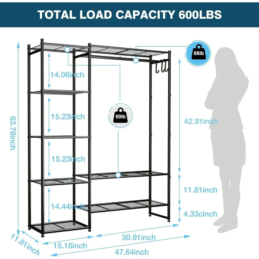 Clothing Rack with Shelves, Portable Wardrobe