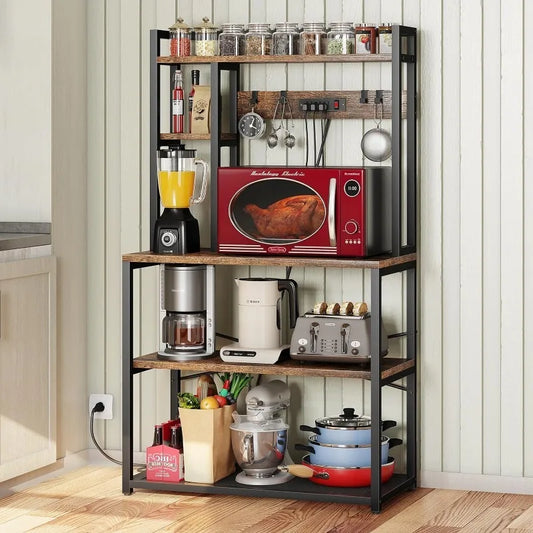 Bakers Rack with 3 Power Outlets, Microwave Stand