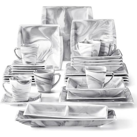 Square Tableware Marble Gray Set