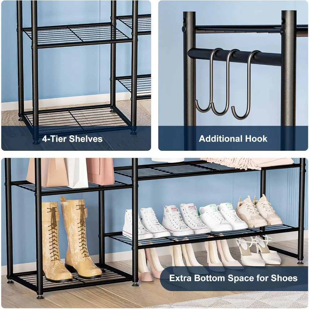 Clothing Rack with Shelves, Portable Wardrobe